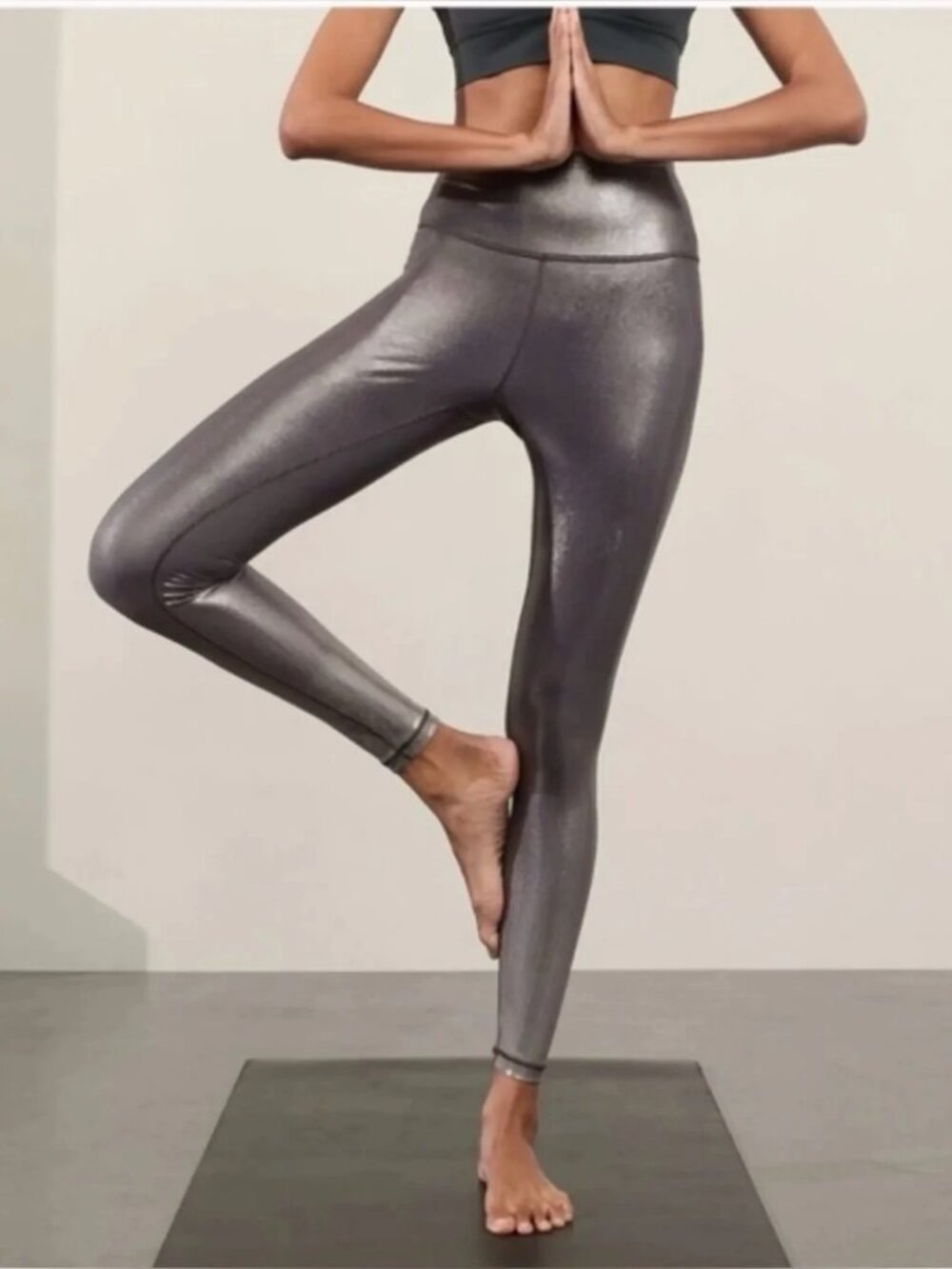 Athleta Elation High Rise Shine Leggings, Medium, Charcoal Gray Shimmer NWT
